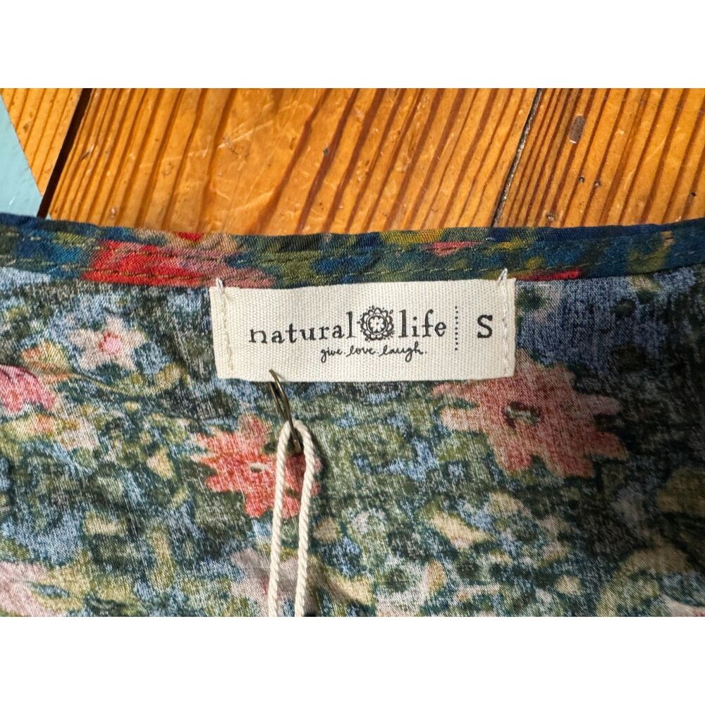 Natural Life Sunflower Floral Midi Dress Boho V Neck Short Sleeve Flowy Dress - Picture 3 of 8